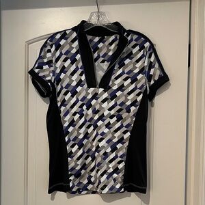 Tail Women's Geometric Black Gray White and Blue Golf Tennis Top